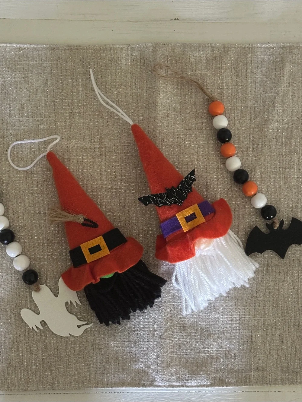 Halloween Witch Gnomes Ghost & Bat Beaded Hanging Decor Bundle